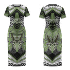 Aotearoa Iwi Ngati Raukawa Personalised Couples Matching Short Sleeve Bodycon Dress and Long Sleeve Button Shirt Maori Kowhaiwhai Pattern