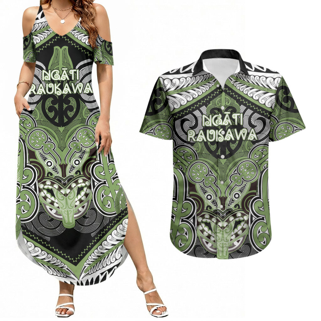Aotearoa Iwi Ngati Raukawa Personalised Couples Matching Summer Maxi Dress and Hawaiian Shirt Maori Kowhaiwhai Pattern