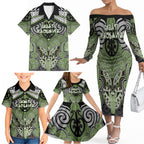 Aotearoa Iwi Ngati Raukawa Personalised Family Matching Off The Shoulder Long Sleeve Dress and Hawaiian Shirt Maori Kowhaiwhai Pattern