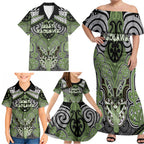 Aotearoa Iwi Ngati Raukawa Personalised Family Matching Off Shoulder Maxi Dress and Hawaiian Shirt Maori Kowhaiwhai Pattern