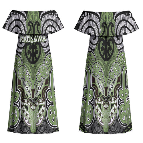 Aotearoa Iwi Ngati Raukawa Personalised Family Matching Off Shoulder Maxi Dress and Hawaiian Shirt Maori Kowhaiwhai Pattern