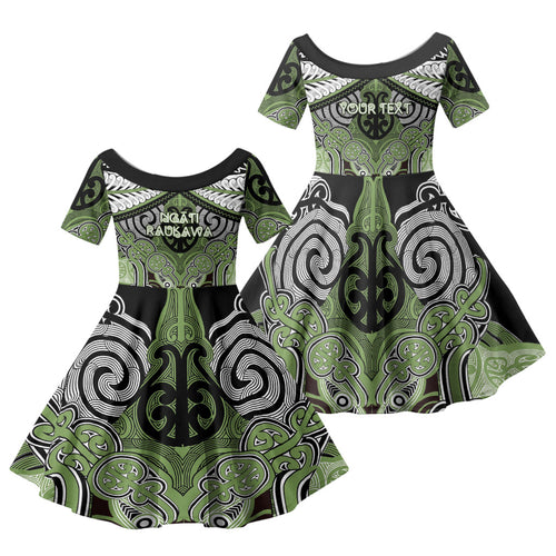 Aotearoa Iwi Ngati Raukawa Personalised Family Matching Off Shoulder Maxi Dress and Hawaiian Shirt Maori Kowhaiwhai Pattern