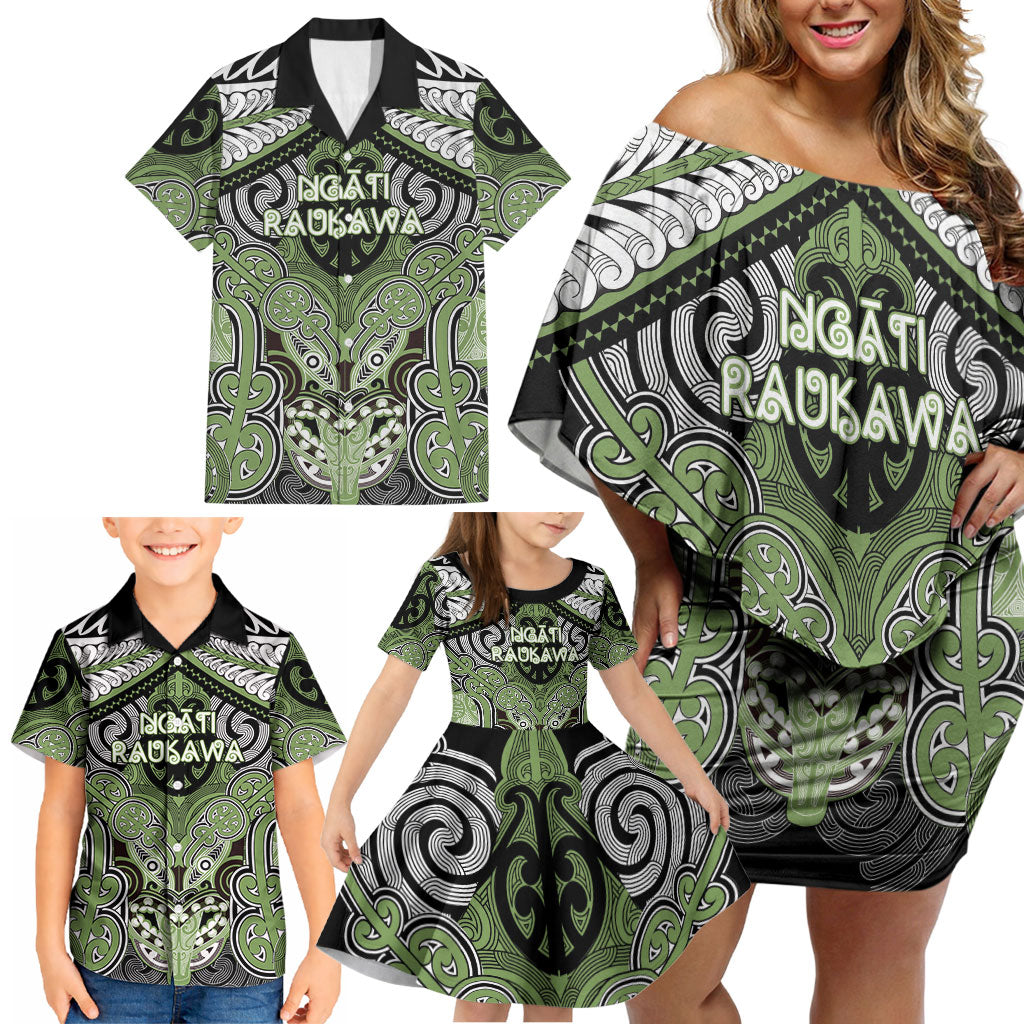 Aotearoa Iwi Ngati Raukawa Personalised Family Matching Off Shoulder Short Dress and Hawaiian Shirt Maori Kowhaiwhai Pattern
