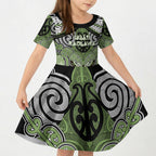 Aotearoa Iwi Ngati Raukawa Personalised Kid Short Sleeve Dress Maori Kowhaiwhai Pattern