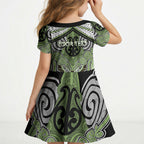 Aotearoa Iwi Ngati Raukawa Personalised Kid Short Sleeve Dress Maori Kowhaiwhai Pattern