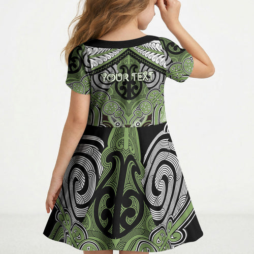 Aotearoa Iwi Ngati Raukawa Personalised Kid Short Sleeve Dress Maori Kowhaiwhai Pattern