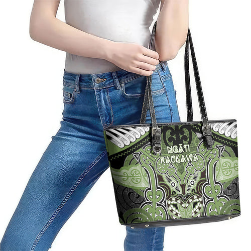Aotearoa Iwi Ngati Raukawa Leather Tote Bag Maori Kowhaiwhai Pattern