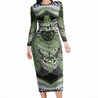 Aotearoa Iwi Ngati Raukawa Personalised Long Sleeve Bodycon Dress Maori Kowhaiwhai Pattern