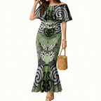Aotearoa Iwi Ngati Raukawa Personalised Mermaid Dress Maori Kowhaiwhai Pattern