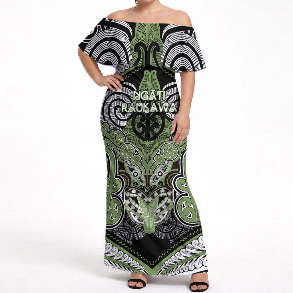 Aotearoa Iwi Ngati Raukawa Personalised Off Shoulder Maxi Dress Maori Kowhaiwhai Pattern