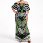 Aotearoa Iwi Ngati Raukawa Personalised Off Shoulder Maxi Dress Maori Kowhaiwhai Pattern