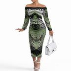 Aotearoa Iwi Ngati Raukawa Personalised Off The Shoulder Long Sleeve Dress Maori Kowhaiwhai Pattern