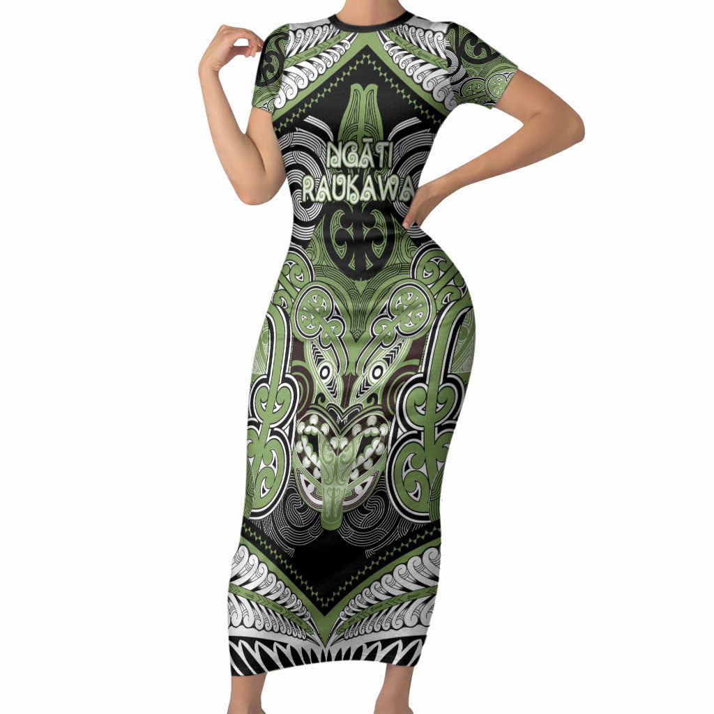 Aotearoa Iwi Ngati Raukawa Personalised Short Sleeve Bodycon Dress Maori Kowhaiwhai Pattern