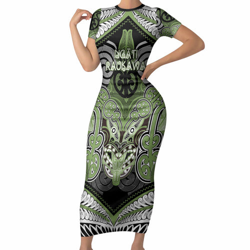 Aotearoa Iwi Ngati Raukawa Personalised Short Sleeve Bodycon Dress Maori Kowhaiwhai Pattern