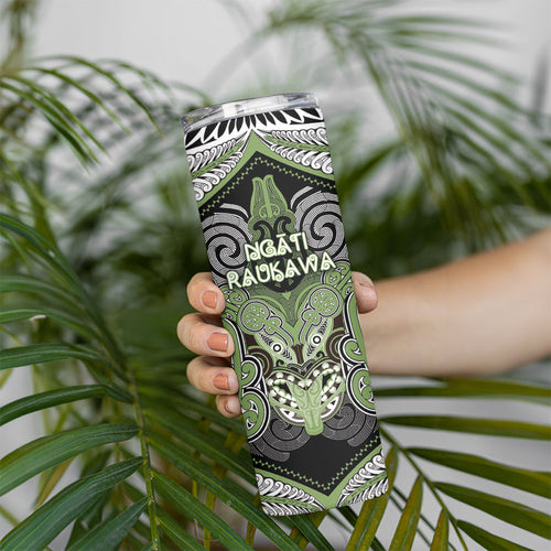 Aotearoa Iwi Ngati Raukawa Personalised Skinny Tumbler Maori Kowhaiwhai Pattern