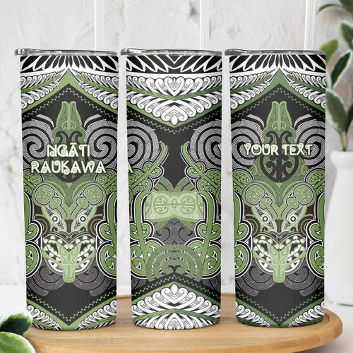Aotearoa Iwi Ngati Raukawa Personalised Skinny Tumbler Maori Kowhaiwhai Pattern