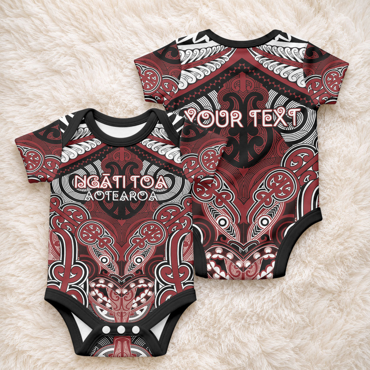Aotearoa Iwi Ngati Toa Personalised Baby Onesie Maori Kowhaiwhai Pattern