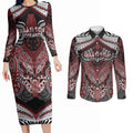 Aotearoa Iwi Ngati Toa Personalised Couples Matching Long Sleeve Bodycon Dress and Long Sleeve Button Shirt Maori Kowhaiwhai Pattern