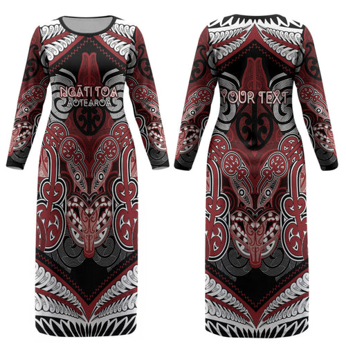 Aotearoa Iwi Ngati Toa Personalised Couples Matching Long Sleeve Bodycon Dress and Long Sleeve Button Shirt Maori Kowhaiwhai Pattern
