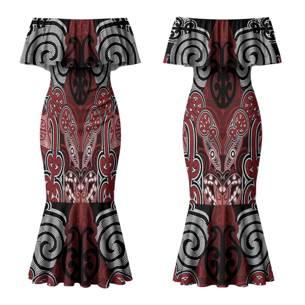 Aotearoa Iwi Ngati Toa Personalised Couples Matching Mermaid Dress and Long Sleeve Button Shirt Maori Kowhaiwhai Pattern