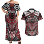 Aotearoa Iwi Ngati Toa Personalised Couples Matching Off Shoulder Maxi Dress and Hawaiian Shirt Maori Kowhaiwhai Pattern