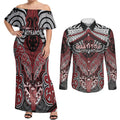 Aotearoa Iwi Ngati Toa Personalised Couples Matching Off Shoulder Maxi Dress and Long Sleeve Button Shirt Maori Kowhaiwhai Pattern