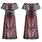 Aotearoa Iwi Ngati Toa Personalised Couples Matching Off Shoulder Maxi Dress and Long Sleeve Button Shirt Maori Kowhaiwhai Pattern