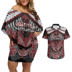 Aotearoa Iwi Ngati Toa Personalised Couples Matching Off Shoulder Short Dress and Hawaiian Shirt Maori Kowhaiwhai Pattern