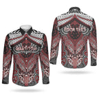 Aotearoa Iwi Ngati Toa Personalised Couples Matching Off The Shoulder Long Sleeve Dress and Long Sleeve Button Shirt Maori Kowhaiwhai Pattern