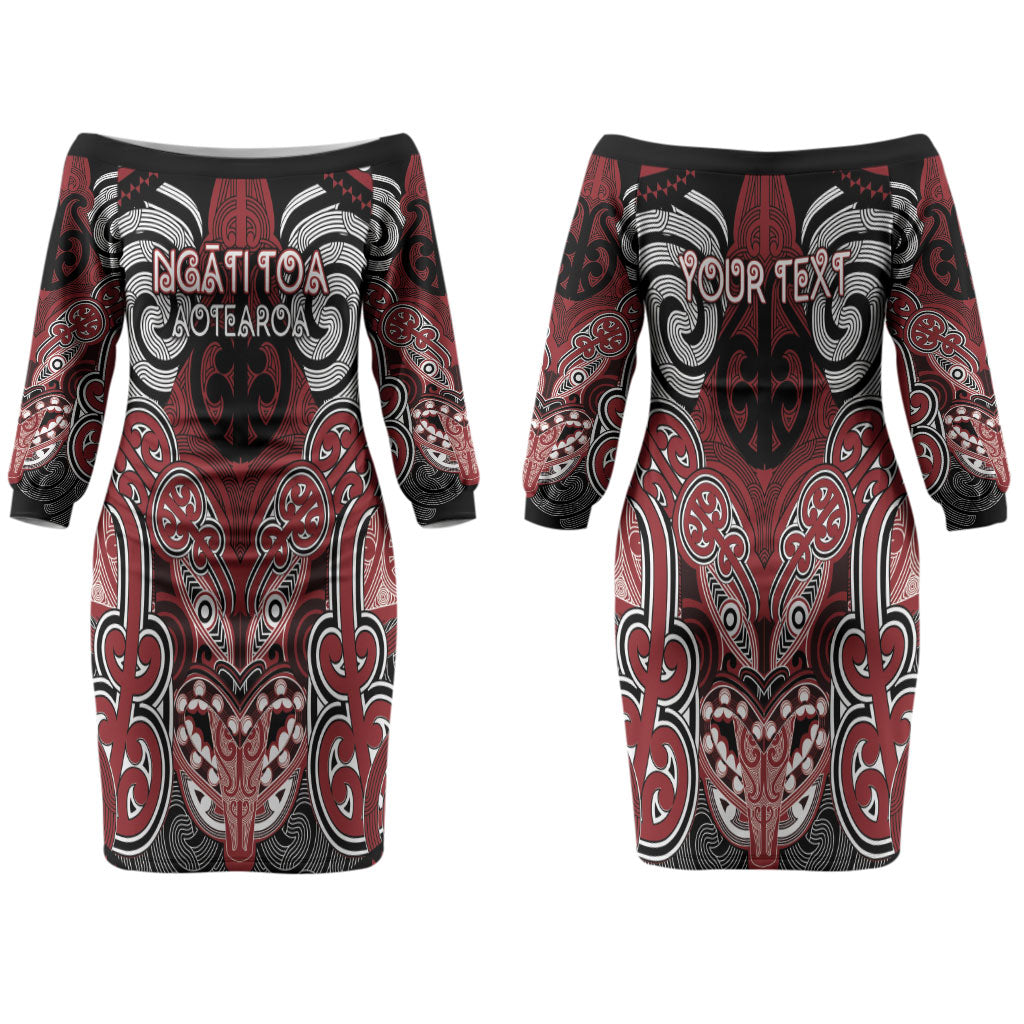 Aotearoa Iwi Ngati Toa Personalised Couples Matching Off The Shoulder Long Sleeve Dress and Long Sleeve Button Shirt Maori Kowhaiwhai Pattern