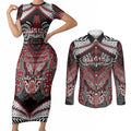 Aotearoa Iwi Ngati Toa Personalised Couples Matching Short Sleeve Bodycon Dress and Long Sleeve Button Shirt Maori Kowhaiwhai Pattern