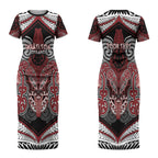 Aotearoa Iwi Ngati Toa Personalised Couples Matching Short Sleeve Bodycon Dress and Long Sleeve Button Shirt Maori Kowhaiwhai Pattern