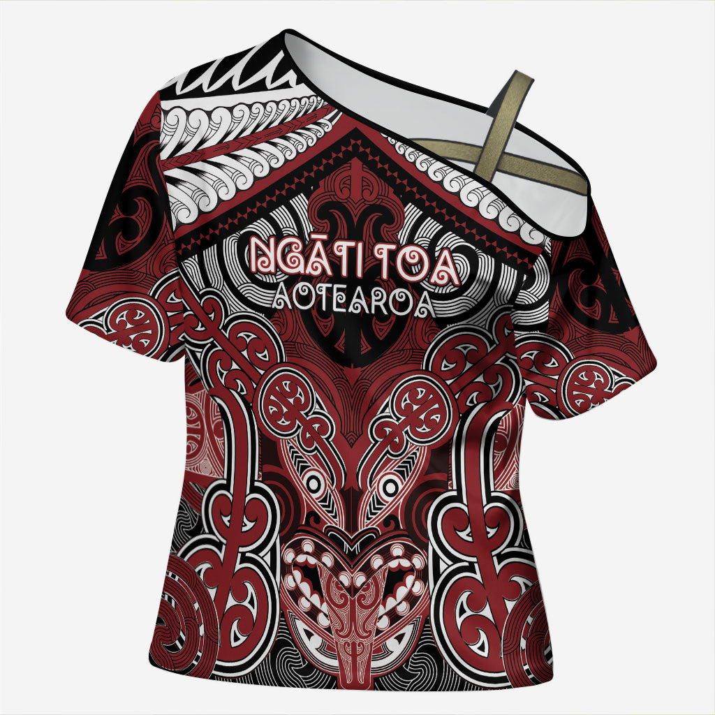 Aotearoa Iwi Ngati Toa Personalised Cross Shoulder Shirt Maori Kowhaiwhai Pattern