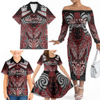 Aotearoa Iwi Ngati Toa Personalised Family Matching Off The Shoulder Long Sleeve Dress and Hawaiian Shirt Maori Kowhaiwhai Pattern
