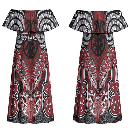 Aotearoa Iwi Ngati Toa Personalised Family Matching Off Shoulder Maxi Dress and Hawaiian Shirt Maori Kowhaiwhai Pattern