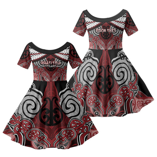 Aotearoa Iwi Ngati Toa Personalised Family Matching Off Shoulder Maxi Dress and Hawaiian Shirt Maori Kowhaiwhai Pattern