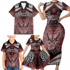 Aotearoa Iwi Ngati Toa Personalised Family Matching Short Sleeve Bodycon Dress and Hawaiian Shirt Maori Kowhaiwhai Pattern