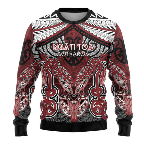 Aotearoa Iwi Ngati Toa Personalised Ugly Christmas Sweater Maori Kowhaiwhai Pattern