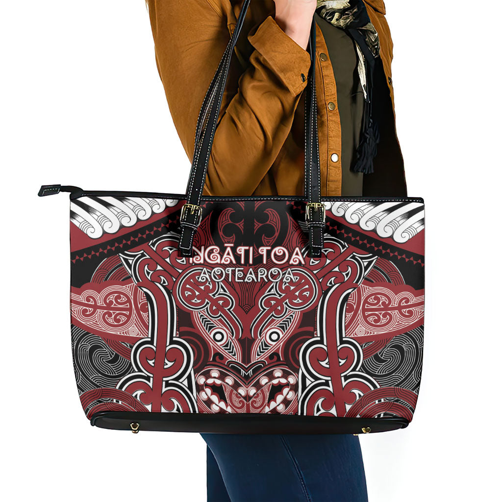 Aotearoa Iwi Ngati Toa Leather Tote Bag Maori Kowhaiwhai Pattern