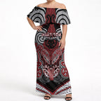 Aotearoa Iwi Ngati Toa Personalised Off Shoulder Maxi Dress Maori Kowhaiwhai Pattern