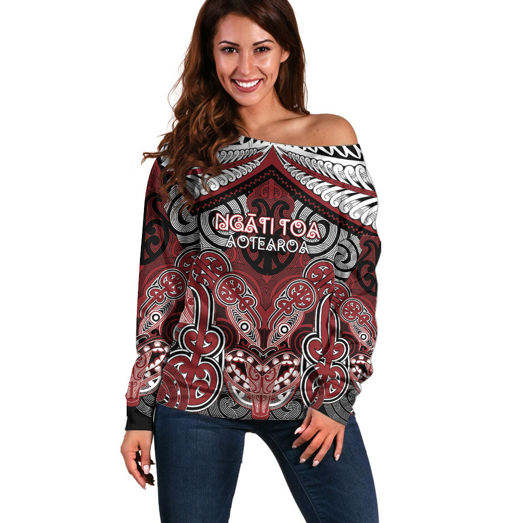 Aotearoa Iwi Ngati Toa Personalised Off Shoulder Sweater Maori Kowhaiwhai Pattern