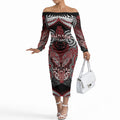 Aotearoa Iwi Ngati Toa Personalised Off The Shoulder Long Sleeve Dress Maori Kowhaiwhai Pattern