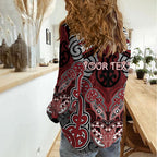 Aotearoa Iwi Ngati Toa Personalised Women Casual Shirt Maori Kowhaiwhai Pattern