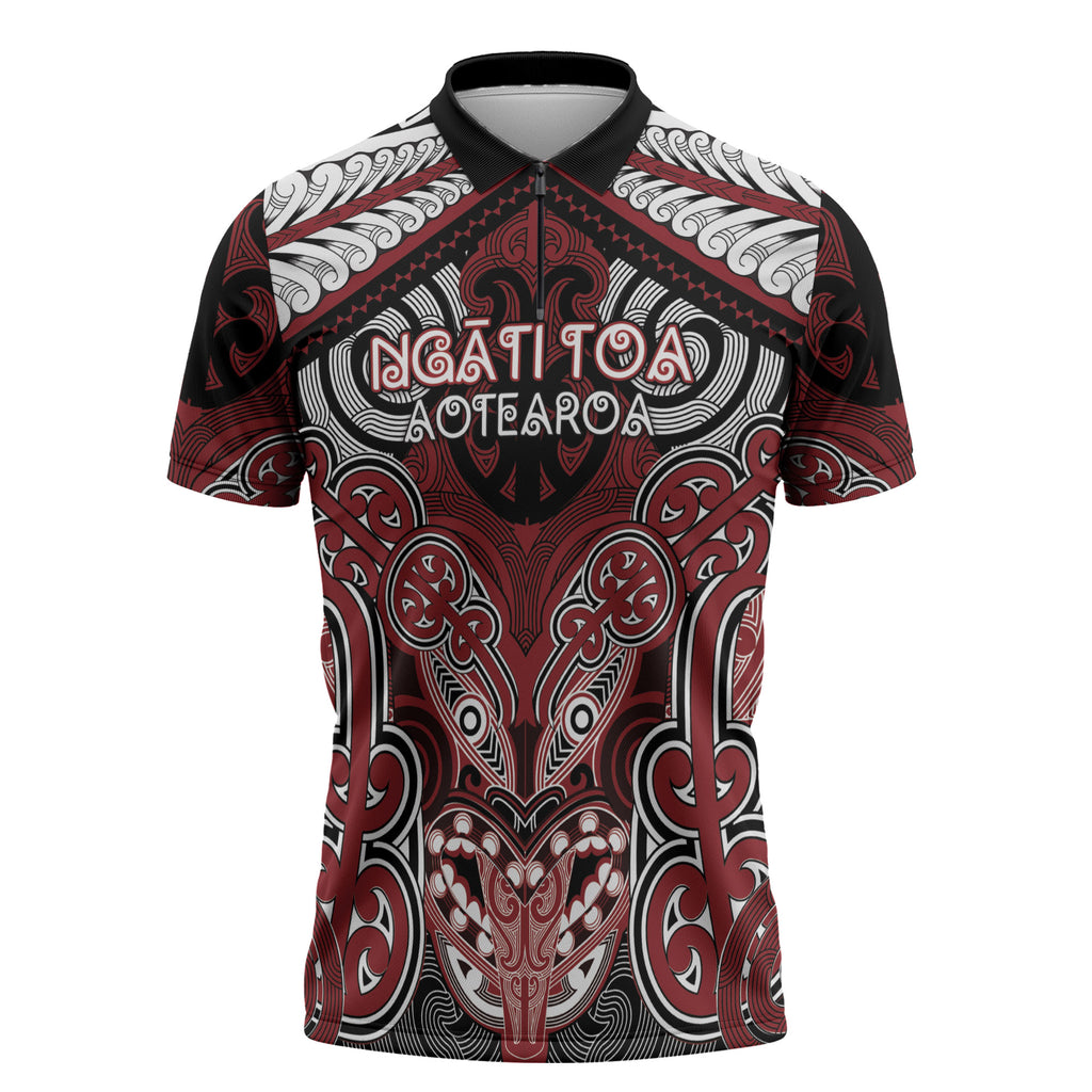 Aotearoa Iwi Ngati Toa Personalised Zipper Polo Shirt Maori Kowhaiwhai Pattern