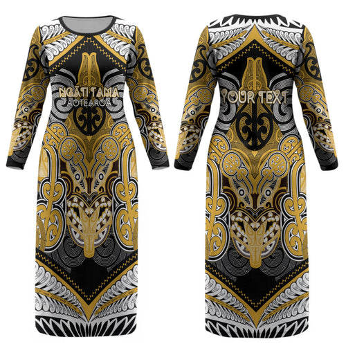 Aotearoa Iwi Ngati Tama Personalised Couples Matching Long Sleeve Bodycon Dress and Long Sleeve Button Shirt Maori Kowhaiwhai Pattern