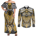 Aotearoa Iwi Ngati Tama Personalised Couples Matching Off Shoulder Maxi Dress and Long Sleeve Button Shirt Maori Kowhaiwhai Pattern
