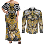Aotearoa Iwi Ngati Tama Personalised Couples Matching Off Shoulder Maxi Dress and Long Sleeve Button Shirt Maori Kowhaiwhai Pattern