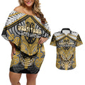 Aotearoa Iwi Ngati Tama Personalised Couples Matching Off Shoulder Short Dress and Hawaiian Shirt Maori Kowhaiwhai Pattern