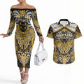 Aotearoa Iwi Ngati Tama Personalised Couples Matching Off The Shoulder Long Sleeve Dress and Hawaiian Shirt Maori Kowhaiwhai Pattern