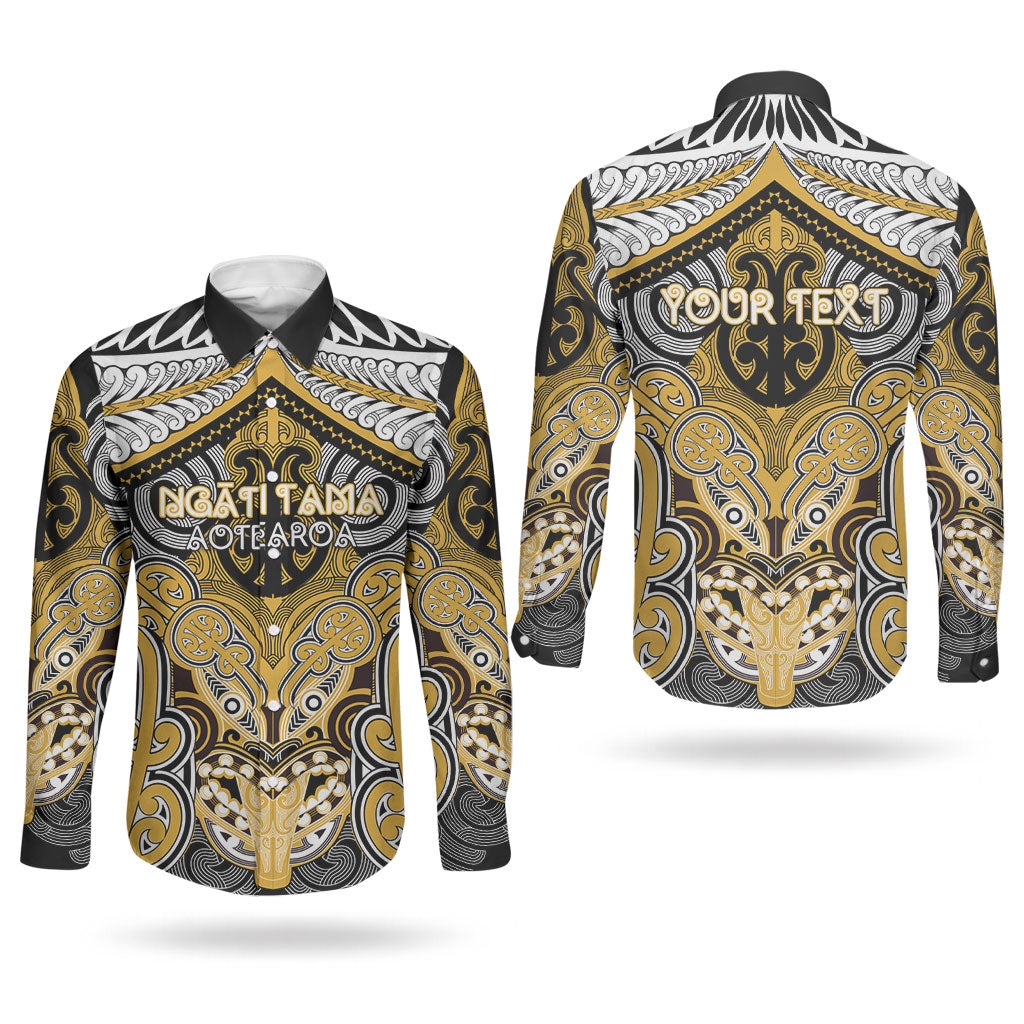 Aotearoa Iwi Ngati Tama Personalised Couples Matching Off The Shoulder Long Sleeve Dress and Long Sleeve Button Shirt Maori Kowhaiwhai Pattern